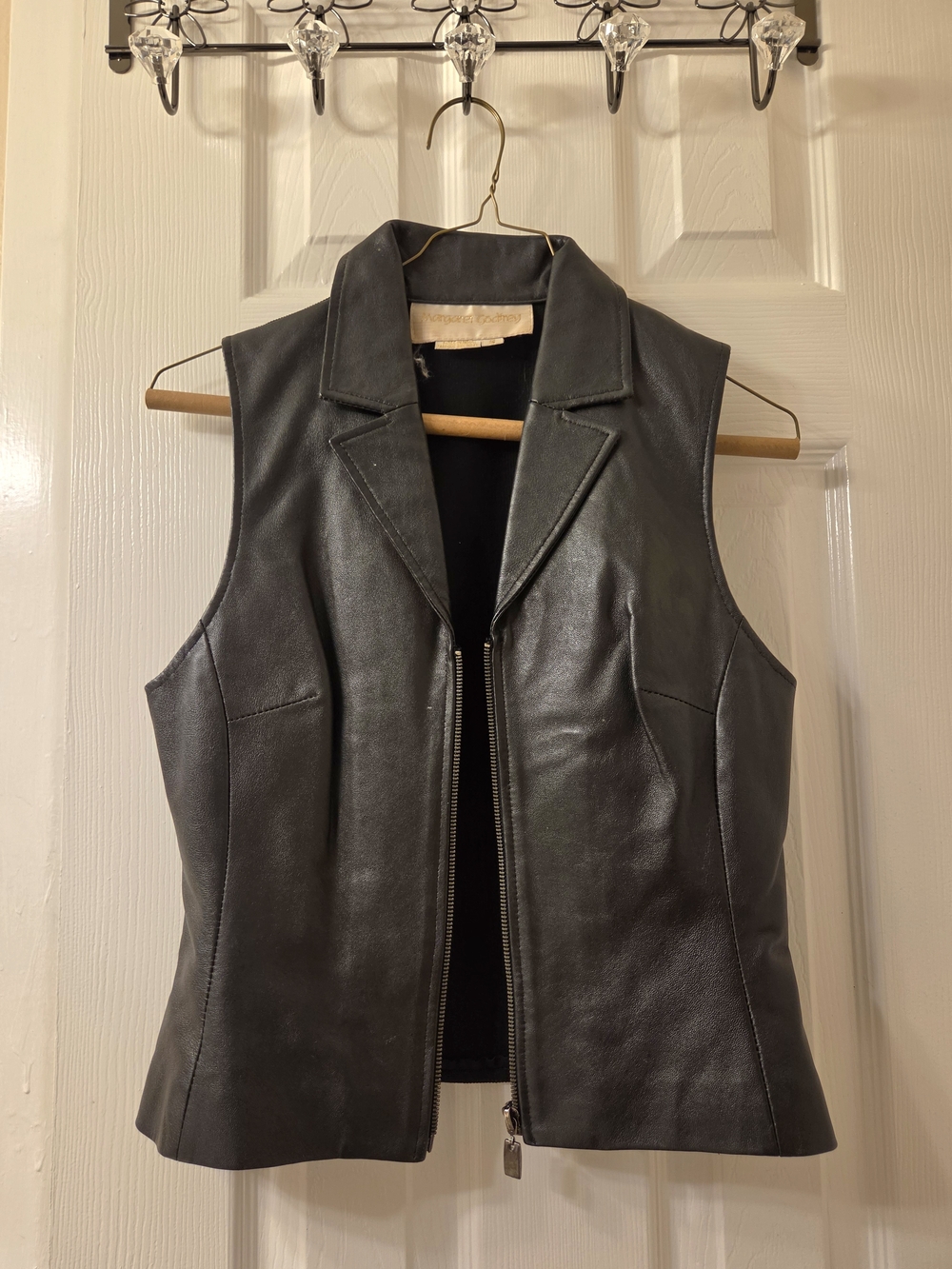 Sleek Black Leather Sleeveless Zip Front Vest